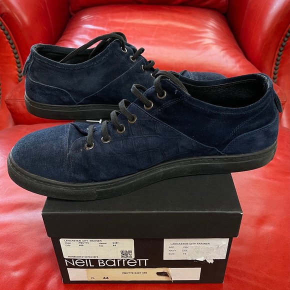 NEIL BARRETT Men Lancaster City Trainer Shoes Sneakers Navy Blue Suede 44 11 - Picture 1 of 8